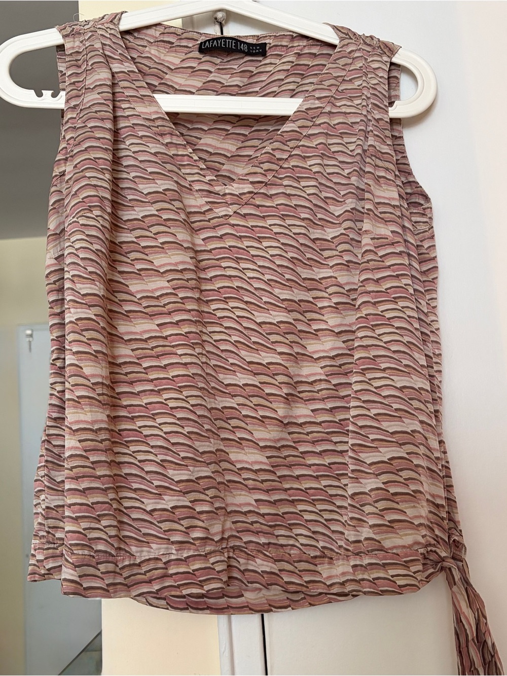Vintage Lafayette 148 ny silk cream brown mauve pink wavy side-tie cropped top 4